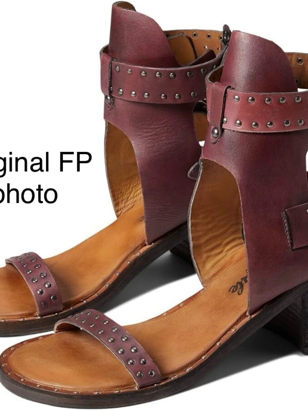 Free People Studded Burgundy Leather Ankle-Strap Sandals